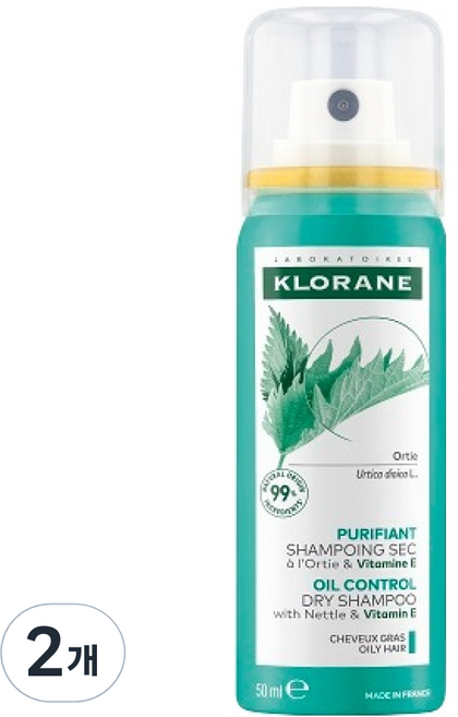 클로란 네틀 여행용 기내용 드라이 샴푸 허브, 50ml, 2개