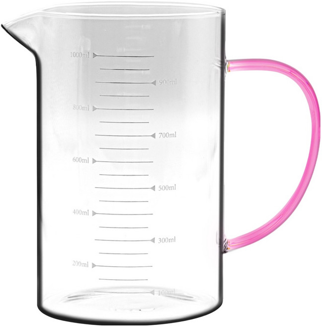 발룬피니 내열유리 컬러핸들 계량컵, 코랄핑크, 1개, 1L