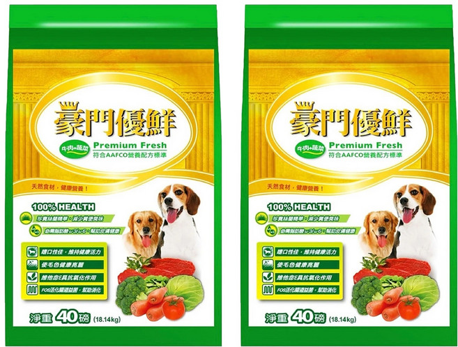 福壽實業 成犬用豪門優鮮乾糧 40磅, 2個, 18.14kg, 牛肉 + 蔬菜