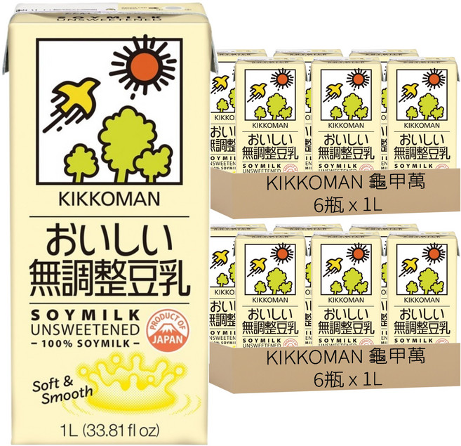 KIKKOMAN 龜甲萬 豆乳 無調整, 12瓶, 1L