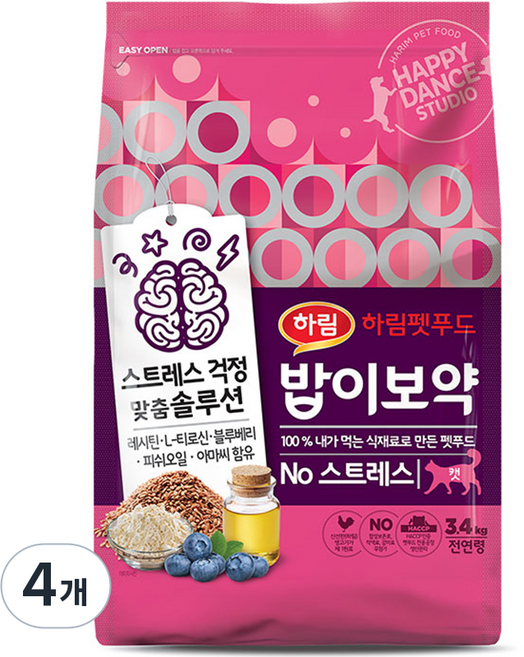 하림펫푸드밥이보약 고양이 기능성 사료, 4개, 3.4kg, 스트레스완화/안정/집중력관리