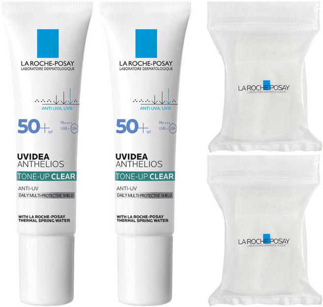 라로슈포제 유비데아 톤업 클리어 선크림 SPF50+ PA++++ + 화장솜 30p 세트, 30ml, 2개