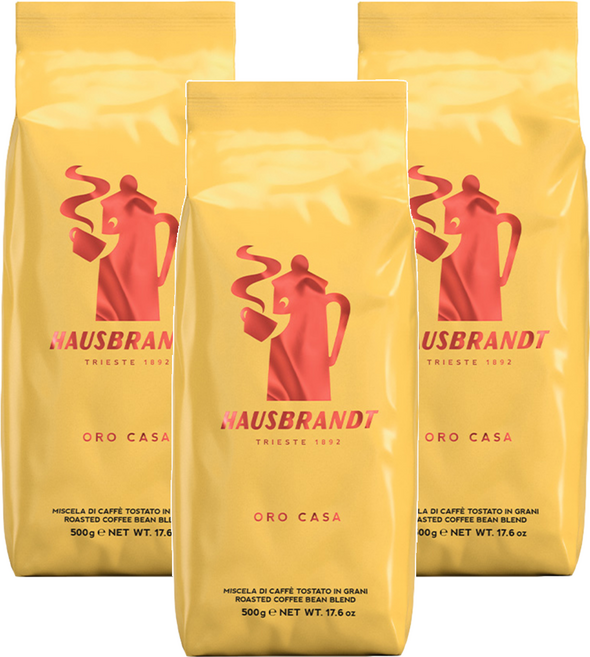 HAUSBRANDT 金牌咖啡豆 ORO CASA 500g, 咖啡豆(無研磨), 3包