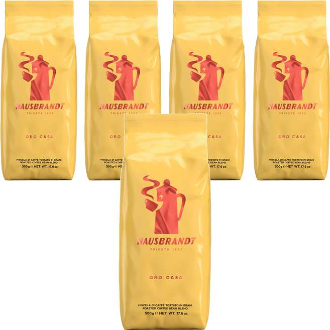 HAUSBRANDT 金牌咖啡豆 ORO CASA 500g, 咖啡豆(無研磨), 5包