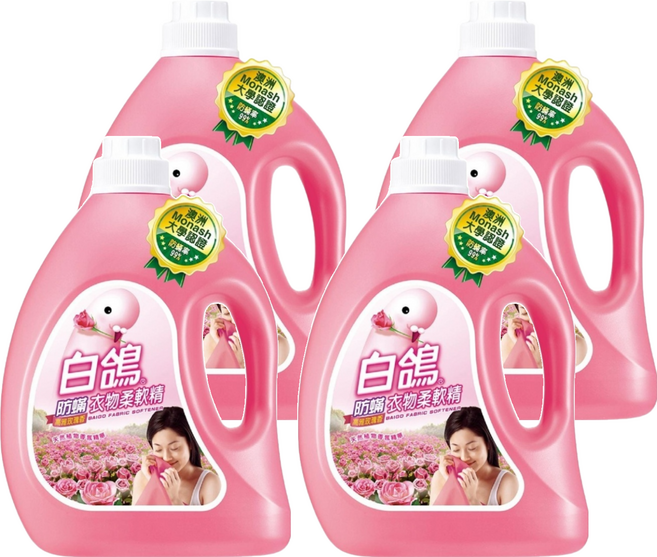 白鴿 防蟎衣物柔軟精 高雅玫瑰香氛, 3.2kg, 4桶