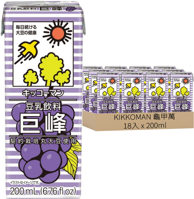 KIKKOMAN 龜甲萬 豆乳 巨峰葡萄風味, 200ml, 18入