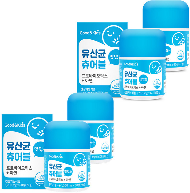 굿앤키즈 내츄럴플러스 유산균 츄어블, 60정, 4개