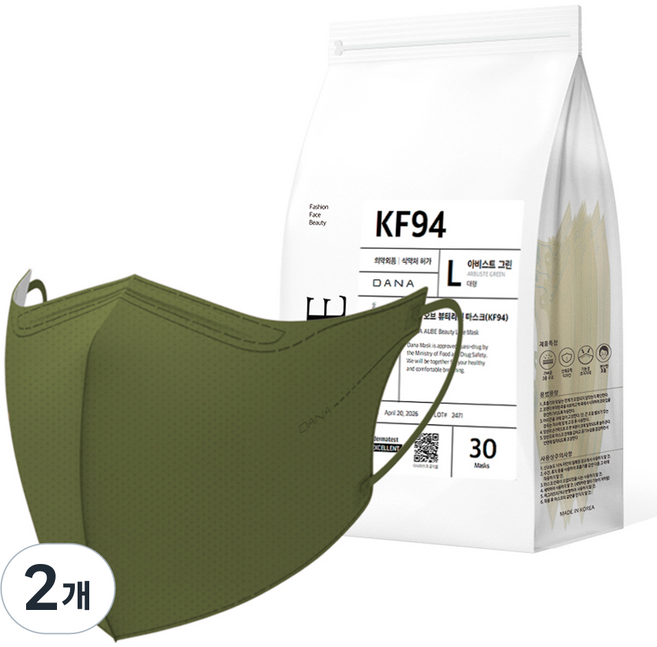다나마스크 다나 오브 뷰티라인 새부리형 마스크 대형 KF94, 30개입, 2개, 10.아비스트 그린
