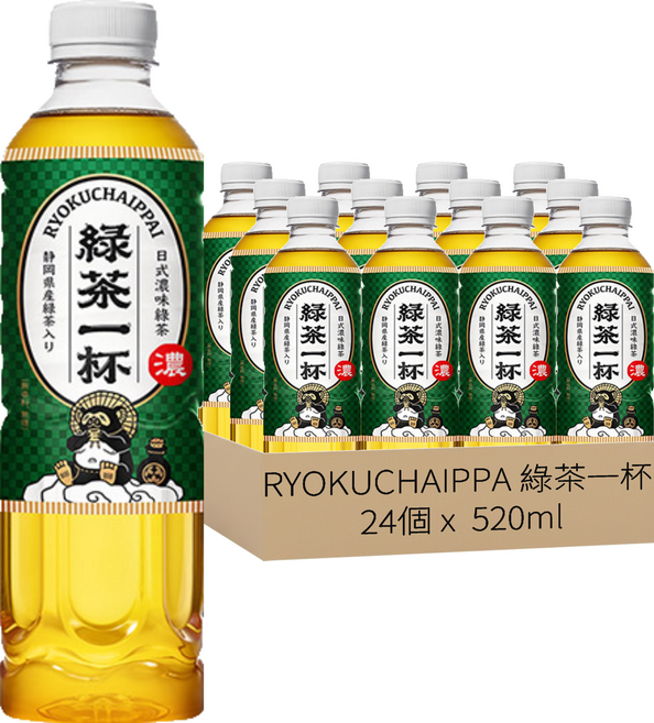 RYOKUCHAIPPA 綠茶一杯 日式濃味綠茶, 520ml, 24個, 1箱