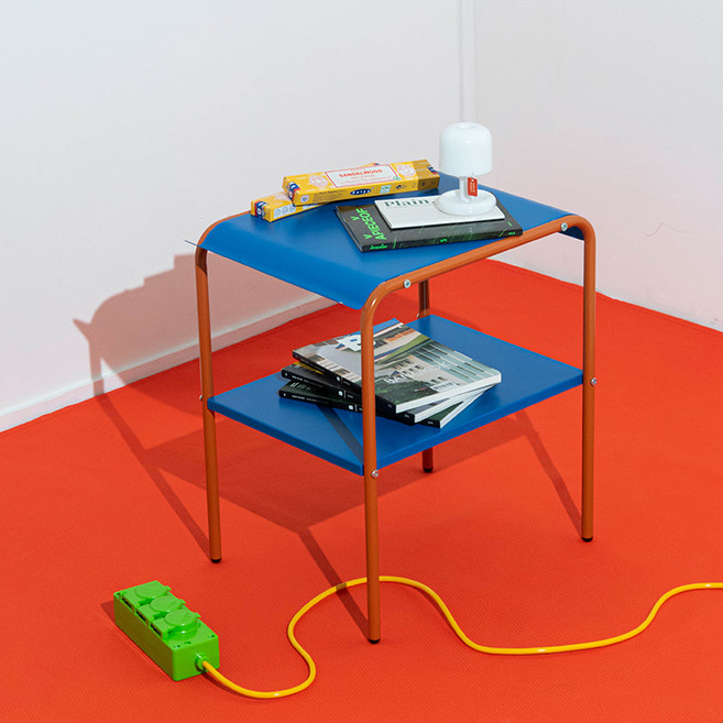 바나코 PENTA 사이드 테이블 선반, 블루 + 오렌지, 2단