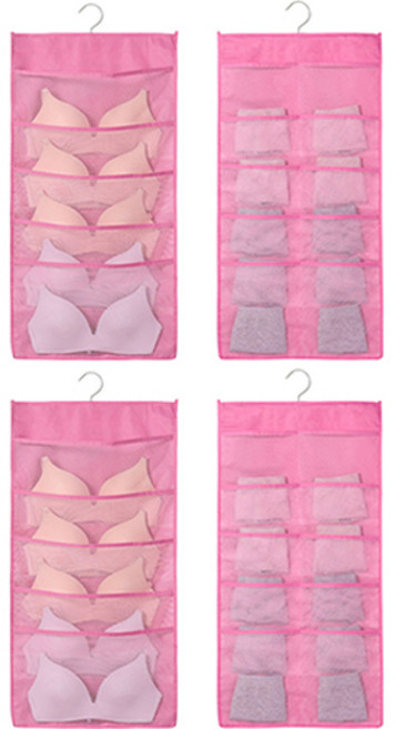 속옷 양말 양면 수납걸이 15칸, 핑크, 2개
