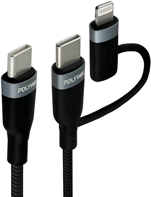 POLYWELL 寶利威爾 USB-C-C + Lightning PD編織快充線, 1m, PW15-W45-M660, 1條