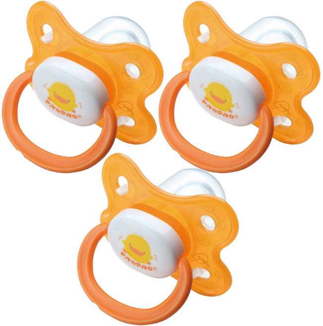 PiYOPiYO 黃色小鴨 初生拇指安撫奶嘴, 橘色, 0個月以上, 3個