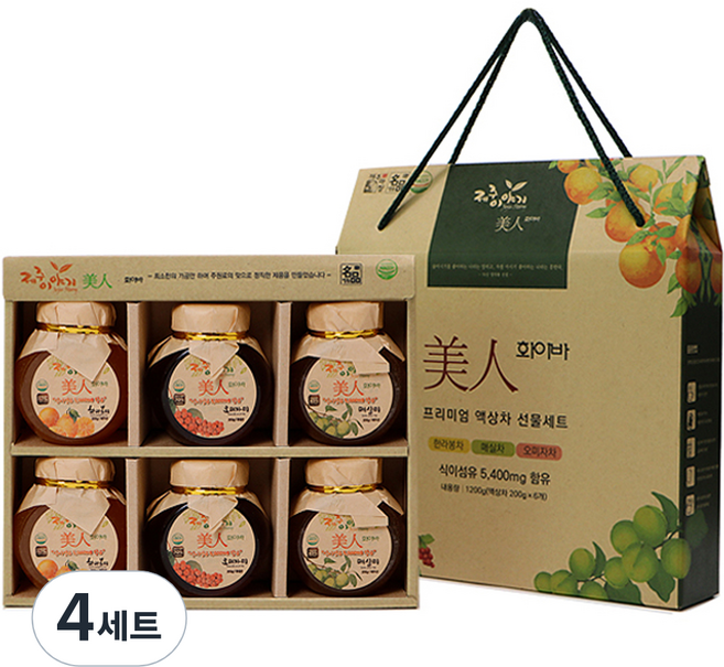 제주이야기 미인 화이바 꼬마 6종 액상차 선물세트, 한라봉차 + 오미자차 + 매실차, 4세트