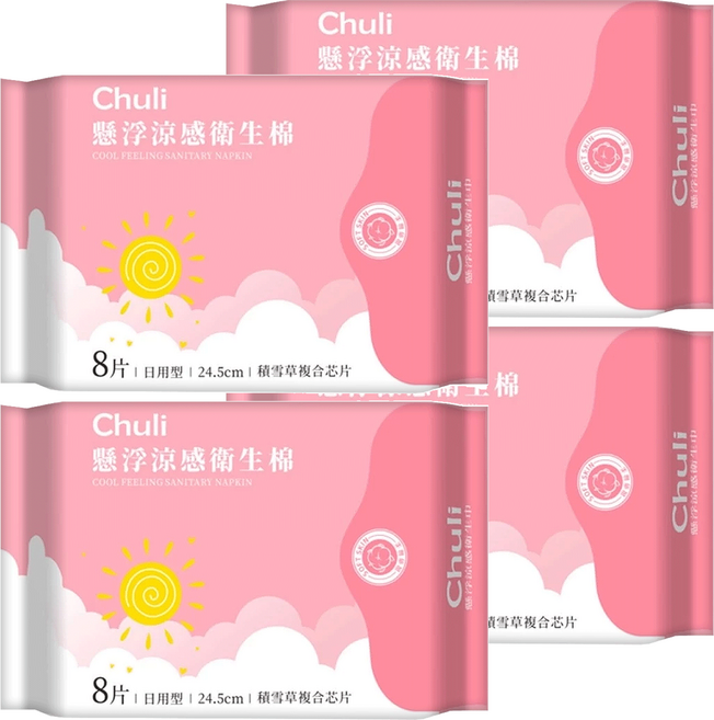 Chuli 初梨 懸浮涼感衛生棉 日用型, 24.5cm, 8片, 4包