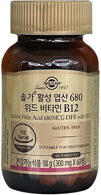 솔가 활성 엽산 680 위드 비타민 B12, 60정, 1개