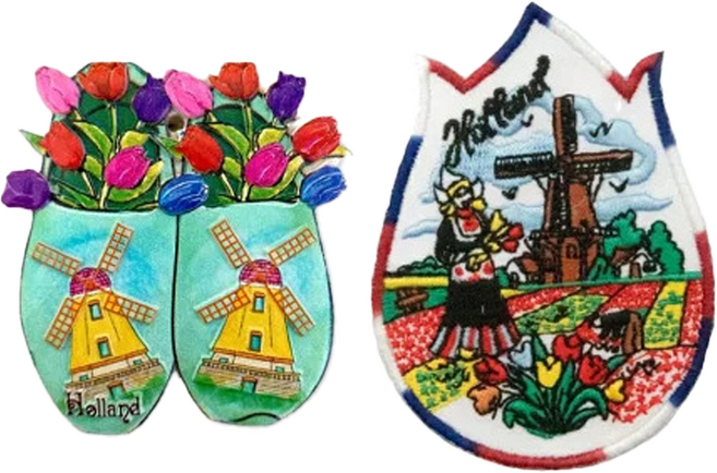 A-ONE 匯旺 鬱金香風車辦公磁鐵 + 風車鬱金香電繡貼2件組, 荷蘭