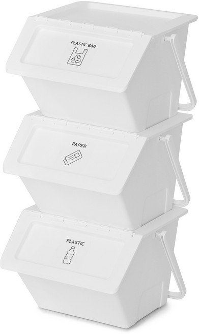 코멧 다용도 데일리 분리수거함 3P, 화이트, 1세트