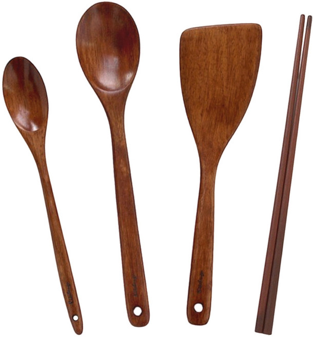 키친구 옻칠 나무 조리도구 4종 세트, 볶음스푼(중) + 볶음스푼(대) + 뒤집개 + 튀김 젓가락, 1개