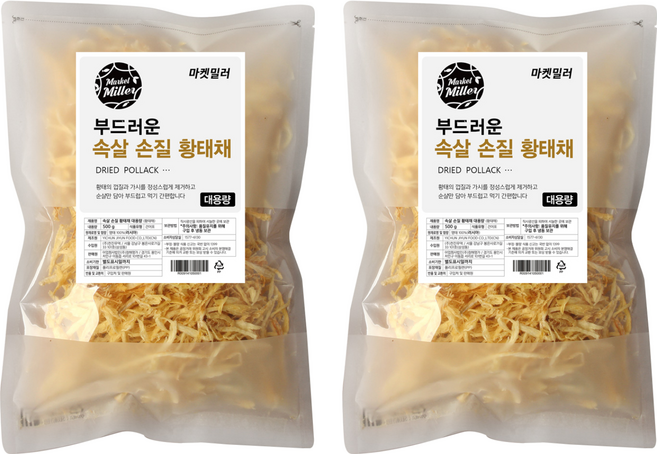 마켓밀러 부드러운 속살 손질 황태채, 500g, 2개