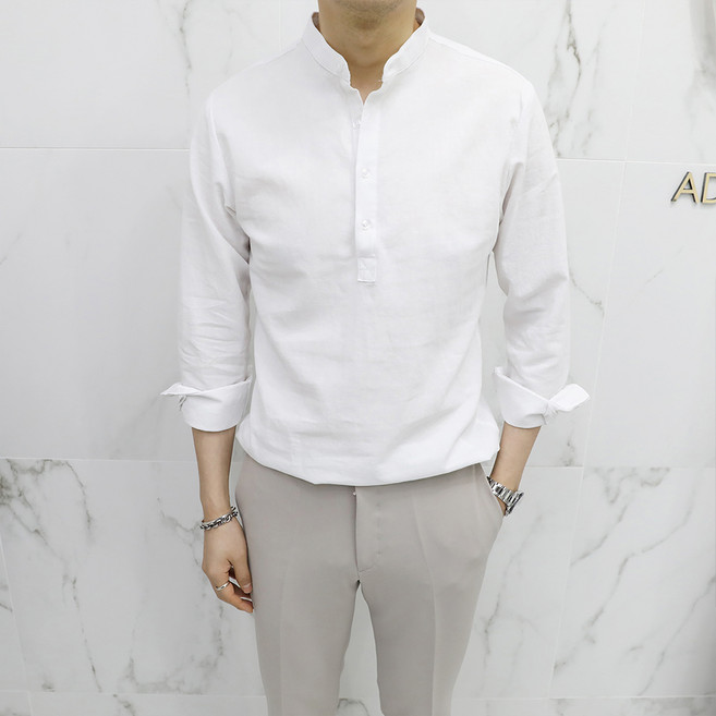 ADORE CLASSIC 男款亞麻亨利領襯衫