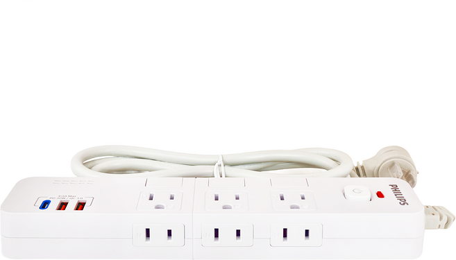 PHILIPS 飛利浦 4開6插快充USB電源延長線 CHP8460WA/96, 1.8m, 白色, 1條