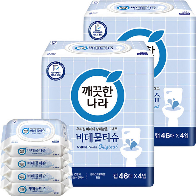깨끗한나라 닥터비데 화장실용 물티슈 캡형, 46매, 8개