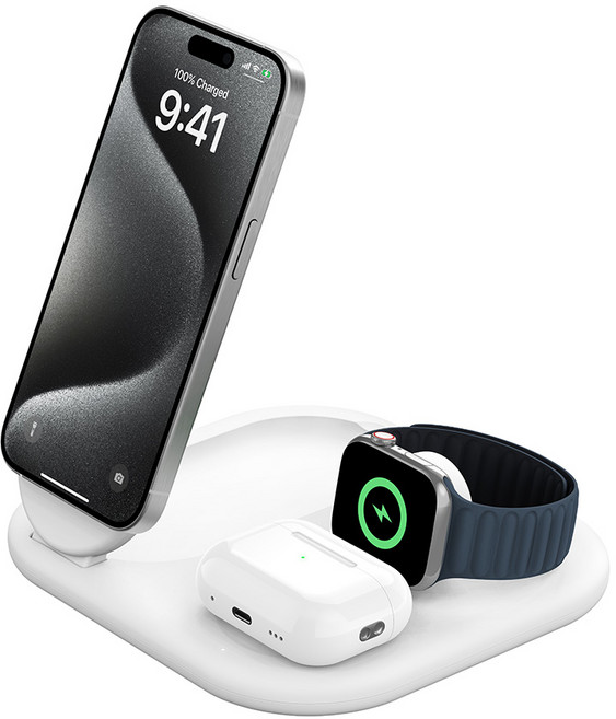 벨킨 부스트 차지 Qi2 15W 3in1 마그네틱 폴더블 고속 무선 충전기 WIZ029krWH, 화이트, 1개