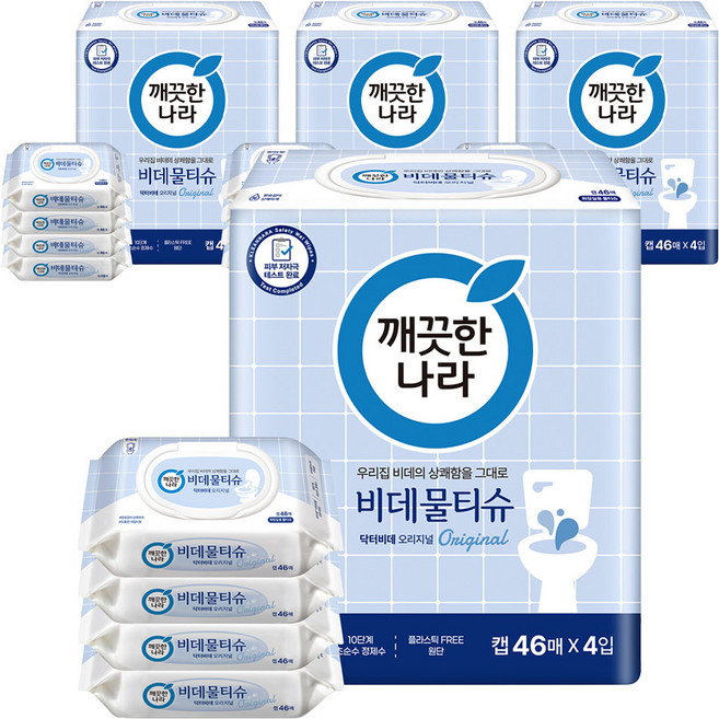 깨끗한나라 닥터비데 화장실용 물티슈 캡형, 46매, 16개