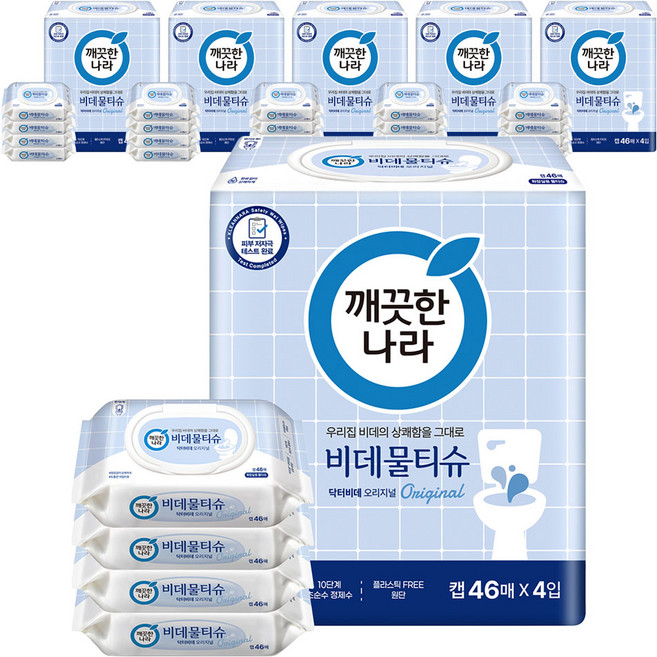 깨끗한나라 닥터비데 화장실용 물티슈 캡형, 46매, 24개