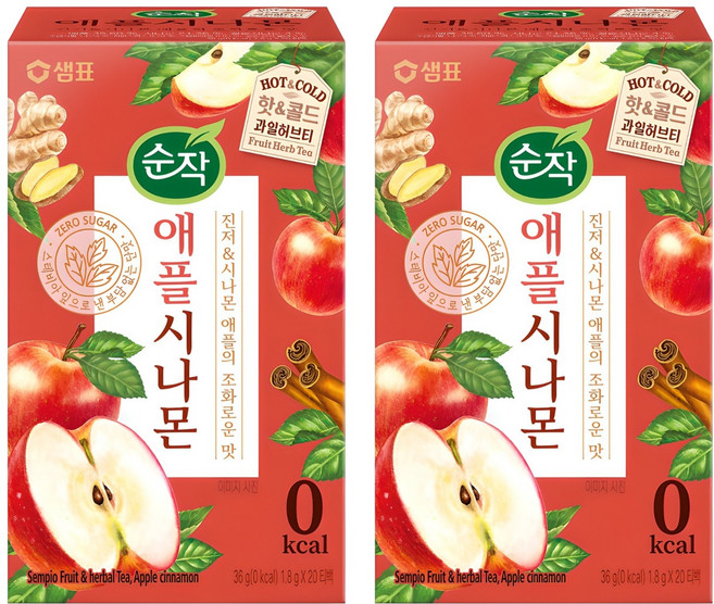 순작 애플시나몬 핫&콜드 과일허브티, 1.8g, 20개입, 2개