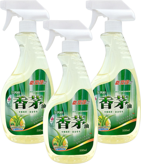 必安住 淳菁粹 香茅油, 500ml, 3瓶