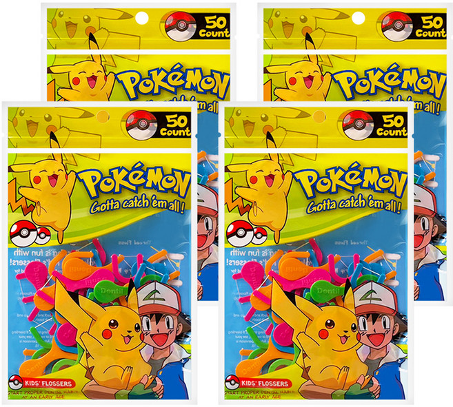 Dr.Fresh Pokemon 精靈寶可夢兒童安全造型牙線 4~12歲幼童, 50支, 4包
