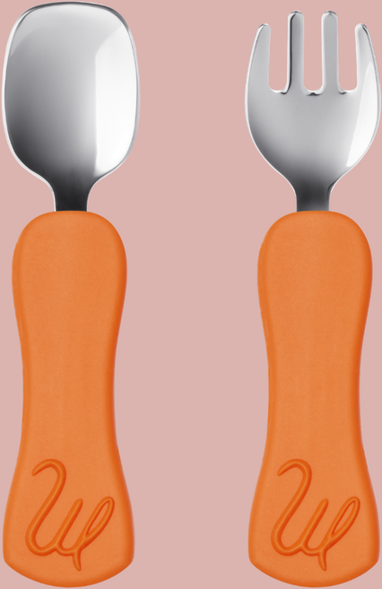 마미그래 자기주도 이유식 스테인리스 스푼 + 포크 세트, 오렌지, 1세트