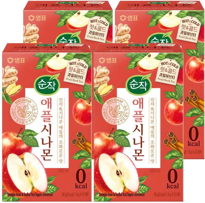 순작 애플시나몬 핫&콜드 과일허브티, 1.8g, 20개입, 4개