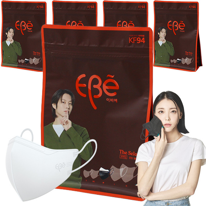 이비에 더세로 마스크 청소년 여성용 KF94 중형 + 향균파우치 세트, 화이트, 5개, 30개입