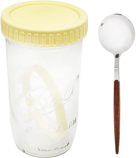 Ball 梅森 玻璃早餐燕麥杯 附湯匙 600ml, 黃色, 1組