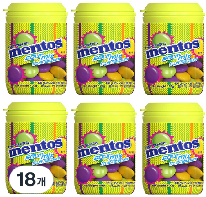 멘토스 사워믹스 바틀, 120g, 18개