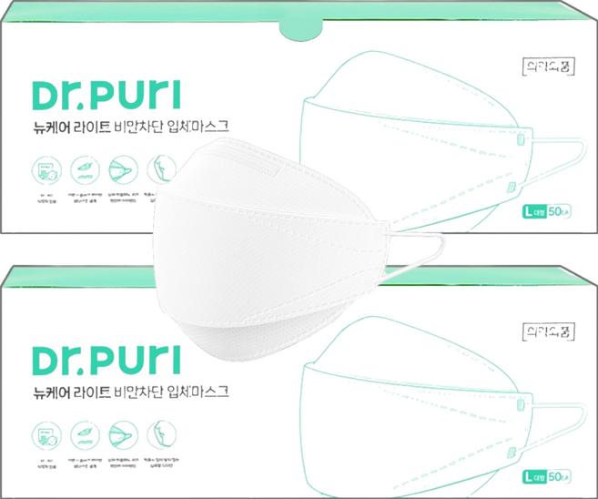 닥터퓨리 뉴케어 라이트 입체마스크 대형 KF-AD, 50개입, 2개