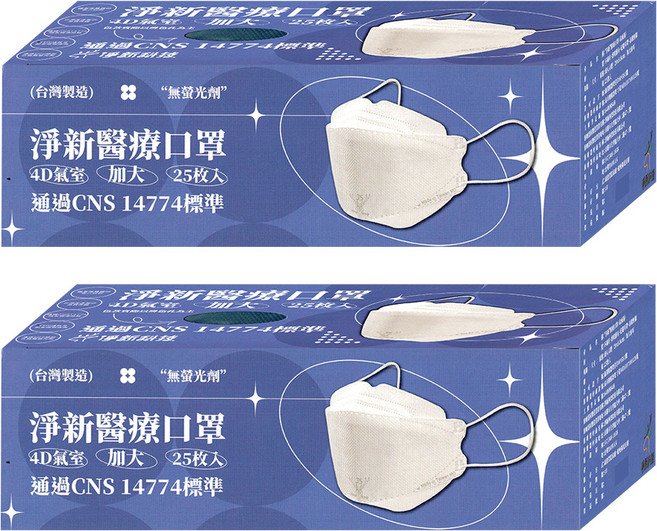 淨新科技 成人醫療口罩 4D加大款, 鐵灰藍, 25片, 2盒