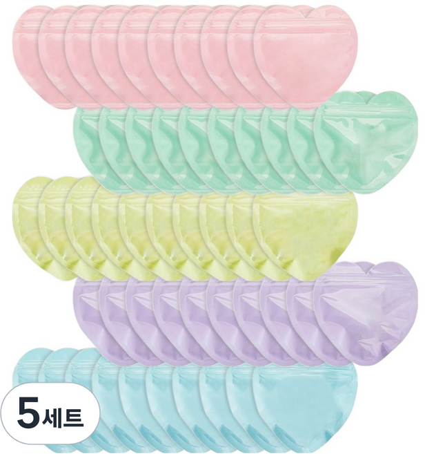 코히모 악세사리 하트 포장 봉투 지퍼백 5종 x 10p 세트, 혼합색상, 5세트