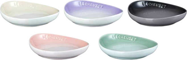 LE CREUSET 輕荷漫舞系列橢圓盤 5件組, 貝殼粉 + 淡粉紫 + 湖水綠 + 蛋白霜 + 燧石灰, 1套, 橢圓盤
