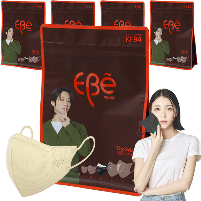 이비에 더세로 새부리형 컬러 마스크 중형 KF94 + 파우치, 아이보리, 5개, 30개입