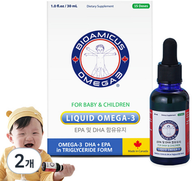 바이오아미쿠스 아동용 오메가3 리퀴드 DHA+EPA, 2개, 30ml
