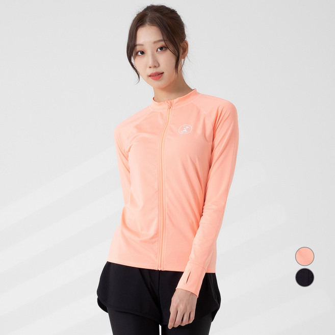 CARET 女款長袖拉鍊圖案防磨衣, 蜜桃粉