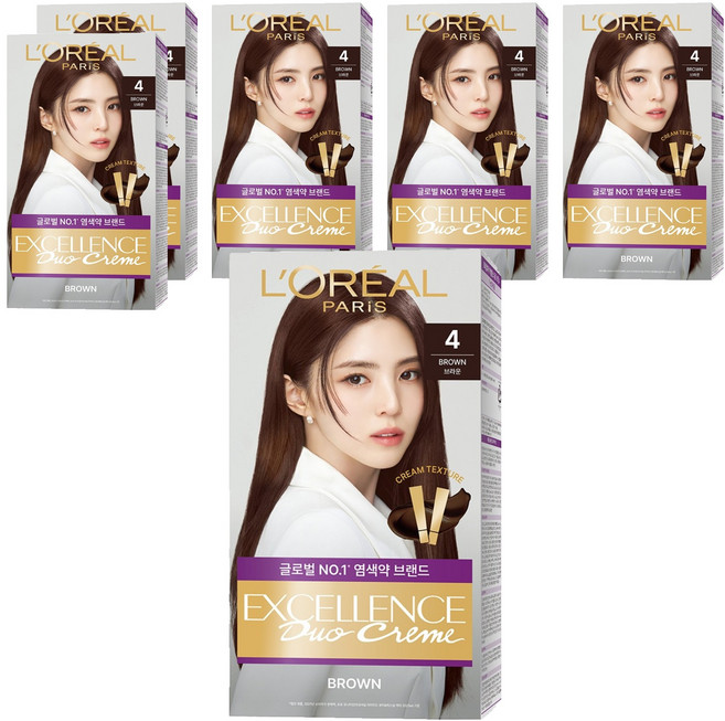 로레알파리 엑셀랑스 듀오크림 염모제, 4 브라운, 6개