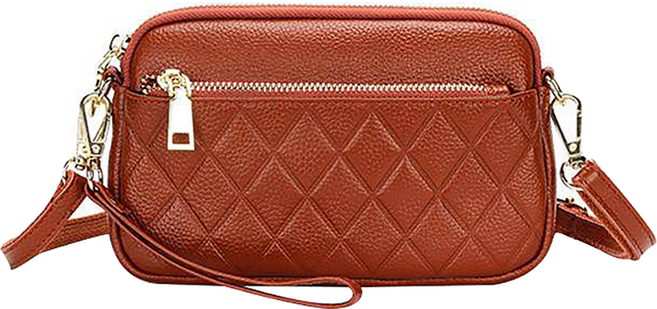 真皮頭層牛皮菱格紋女士肩背包小包, 土黃色