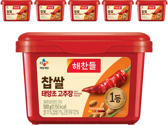해찬들 찹쌀 태양초 고추장, 500g, 6개
