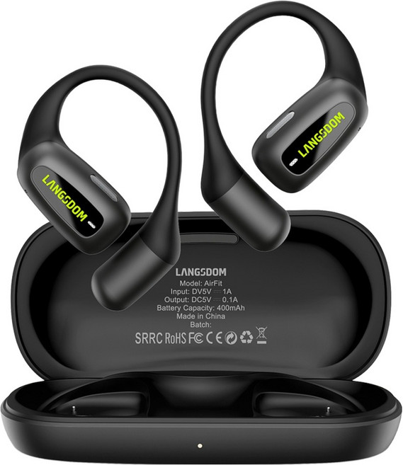 랭스돔 오픈형 에어핏 블루투스 공기전도 무선 이어폰, 블랙, TS15