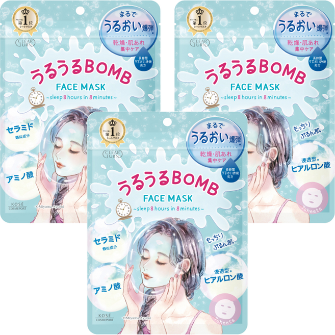 KOSE 高絲 CLEAR TURN 光映透 爆彈保濕療癒面膜 168ml, 7個, 3包